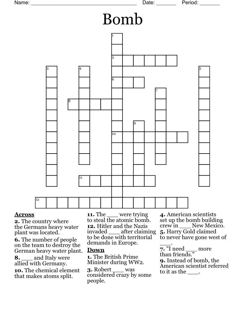 Bomb Crossword