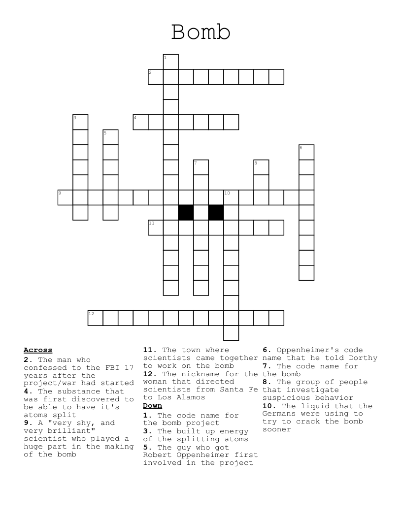 Bomb Crossword