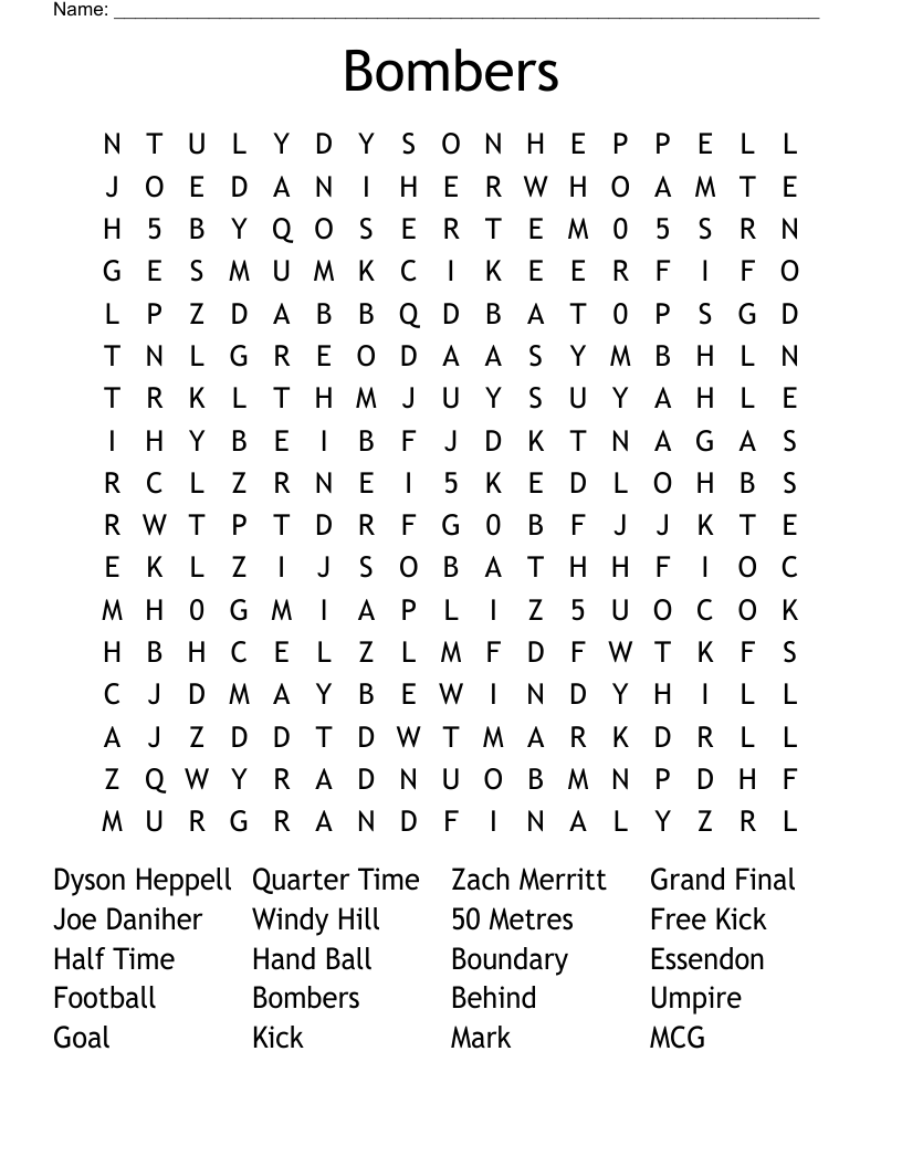 Bombers Word Search