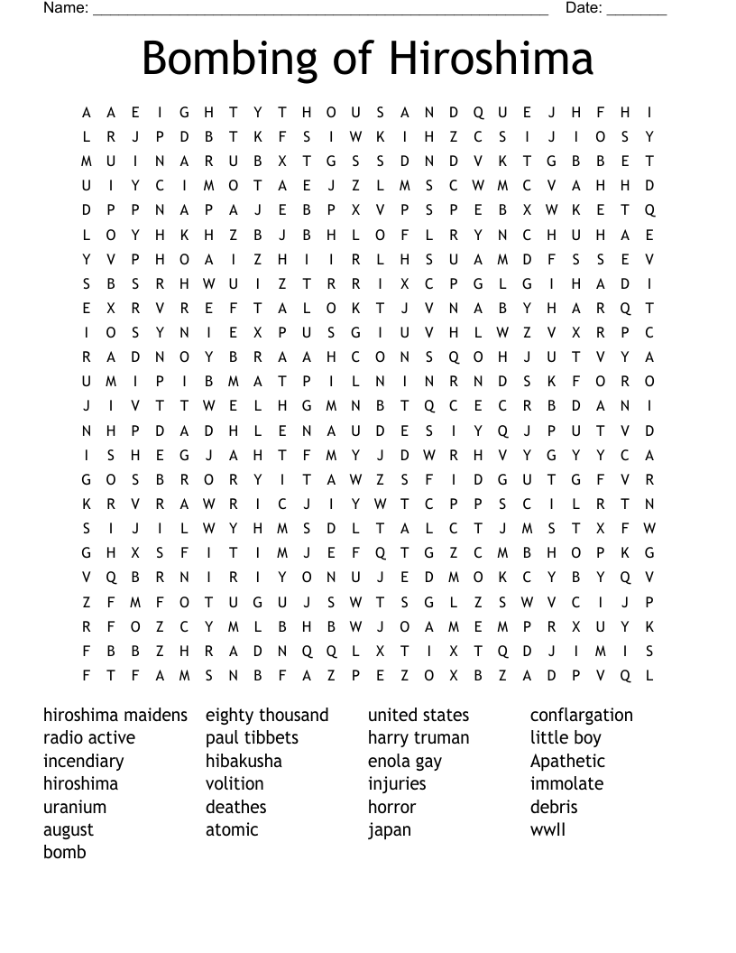 Bombing of Hiroshima Word Search