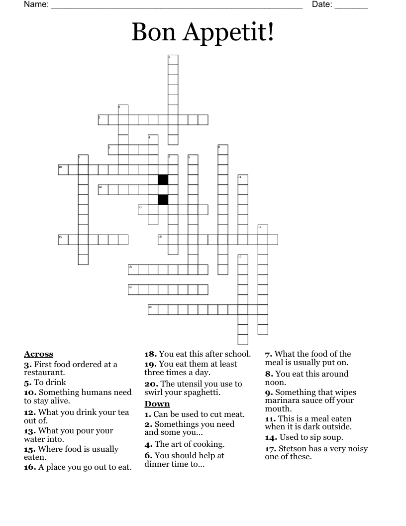 Bon Appetit! Crossword