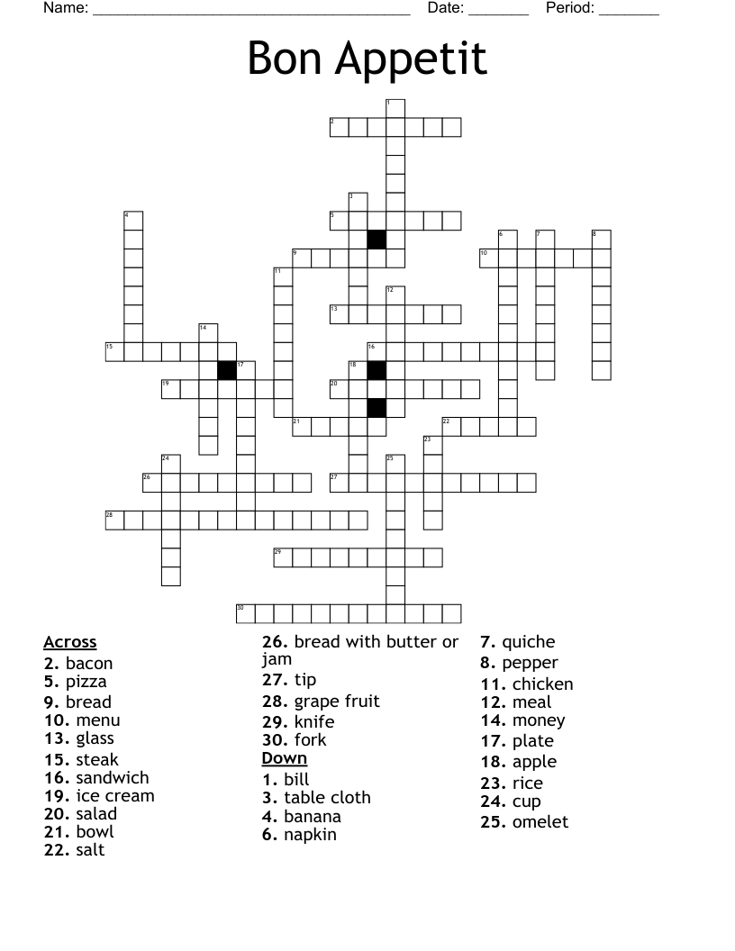 Bon Appetit Crossword