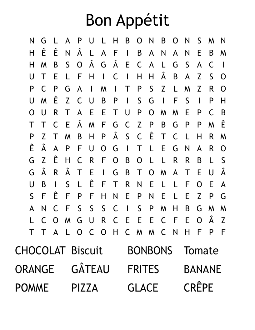 Bon Appétit Word Search