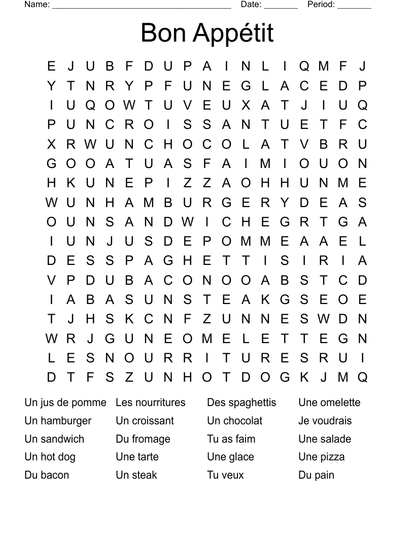 Bon Appétit  Word Search