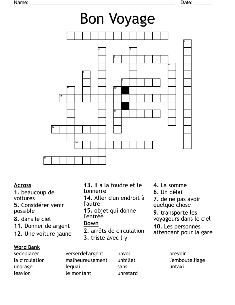 Bon Voyage Crossword