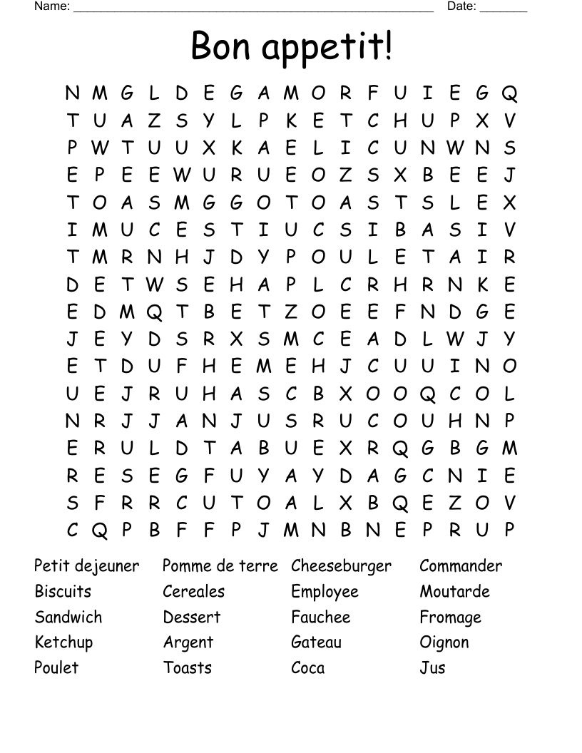 Bon appetit! Word Search
