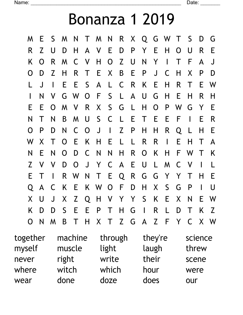 Bonanza 1 2019  Word Search