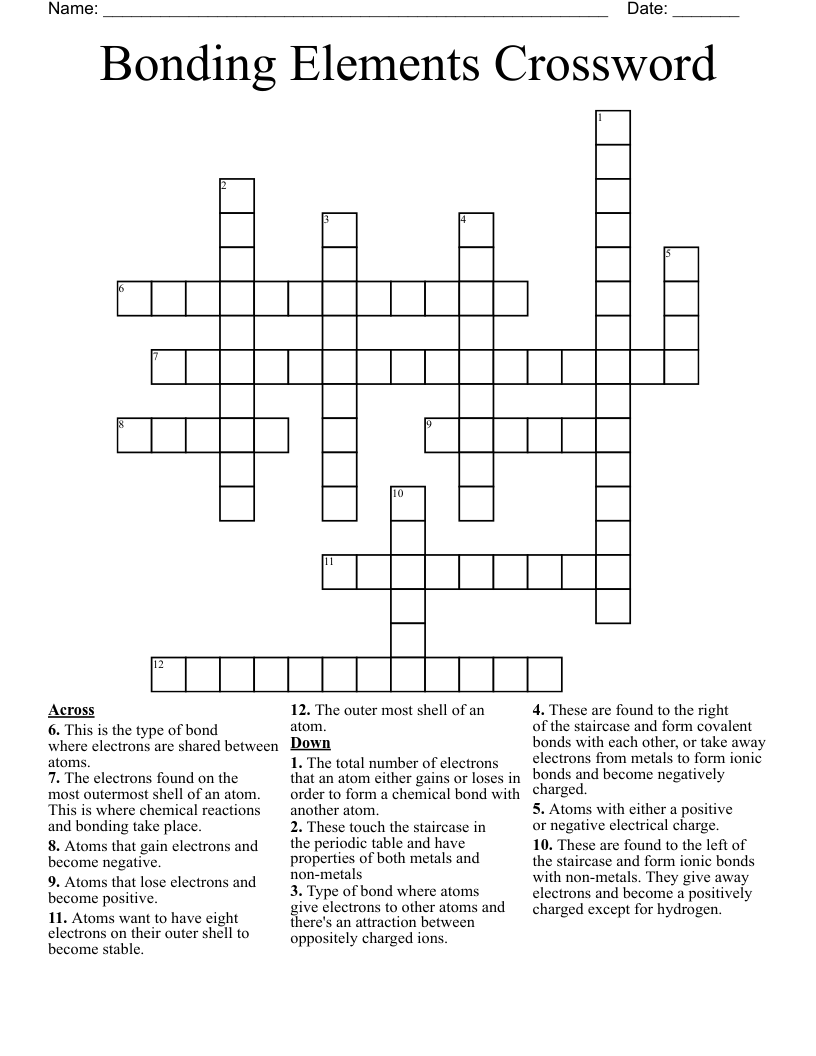 Bonding Elements Crossword