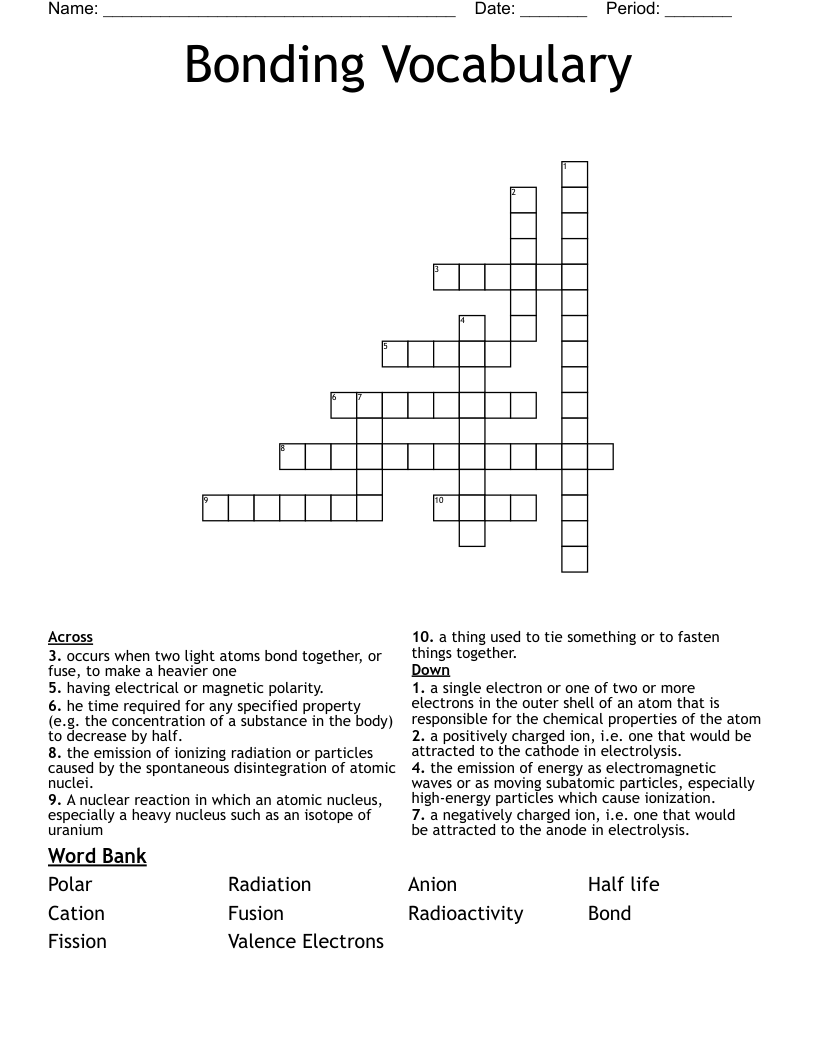 Bonding Vocabulary  Crossword