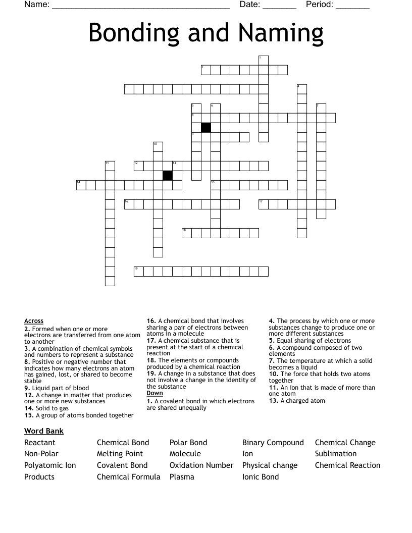 Bonding and Naming Crossword