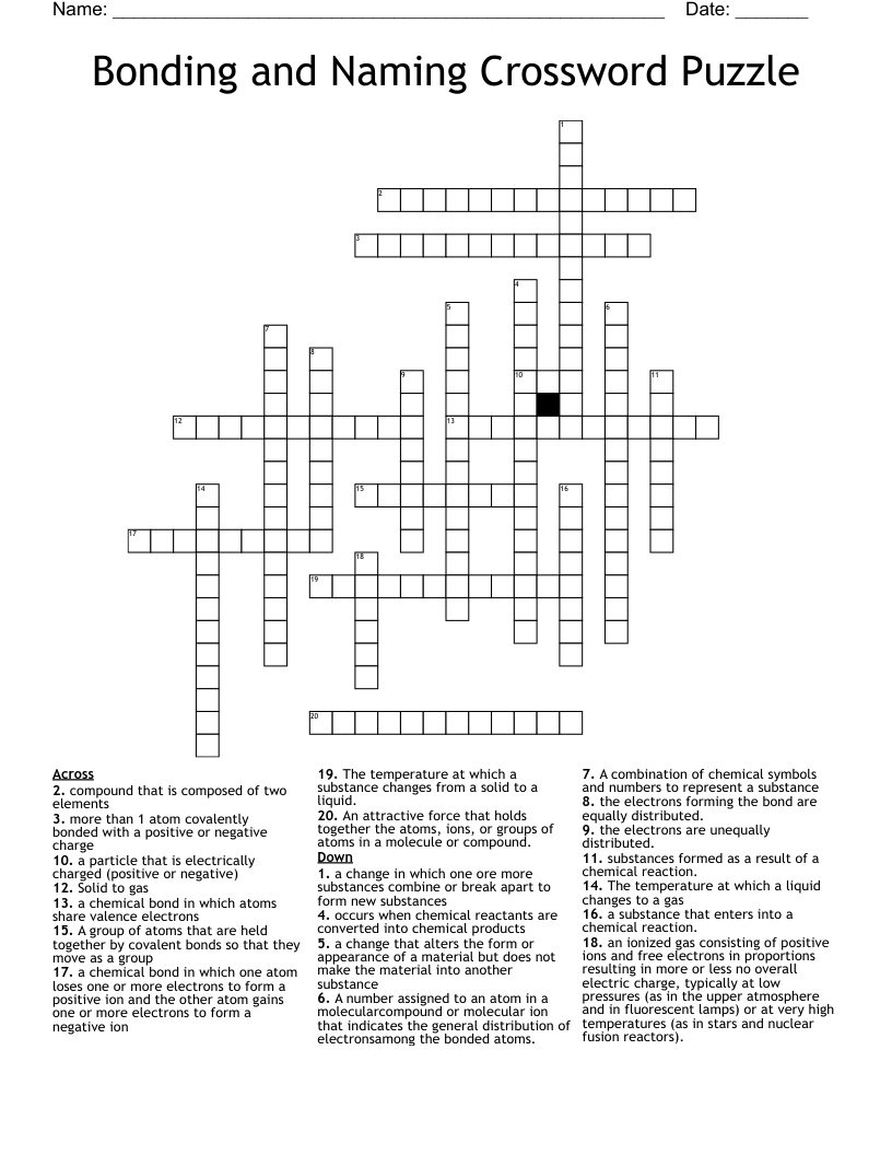 Bonding and Naming Crossword Puzzle