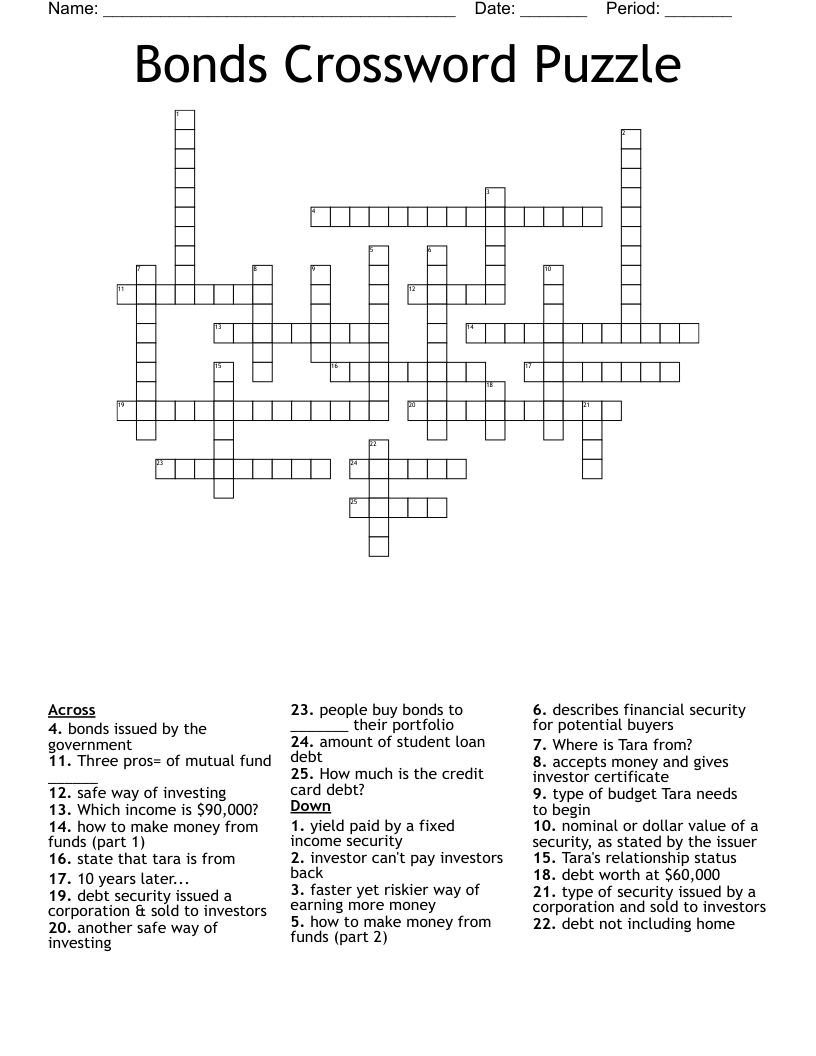 Bonds Crossword Puzzle 