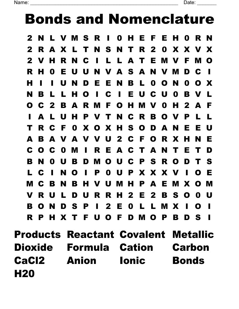 Bonds and Nomenclature Word Search
