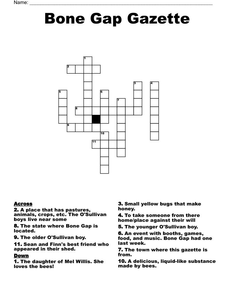 Bone Gap Gazette Crossword