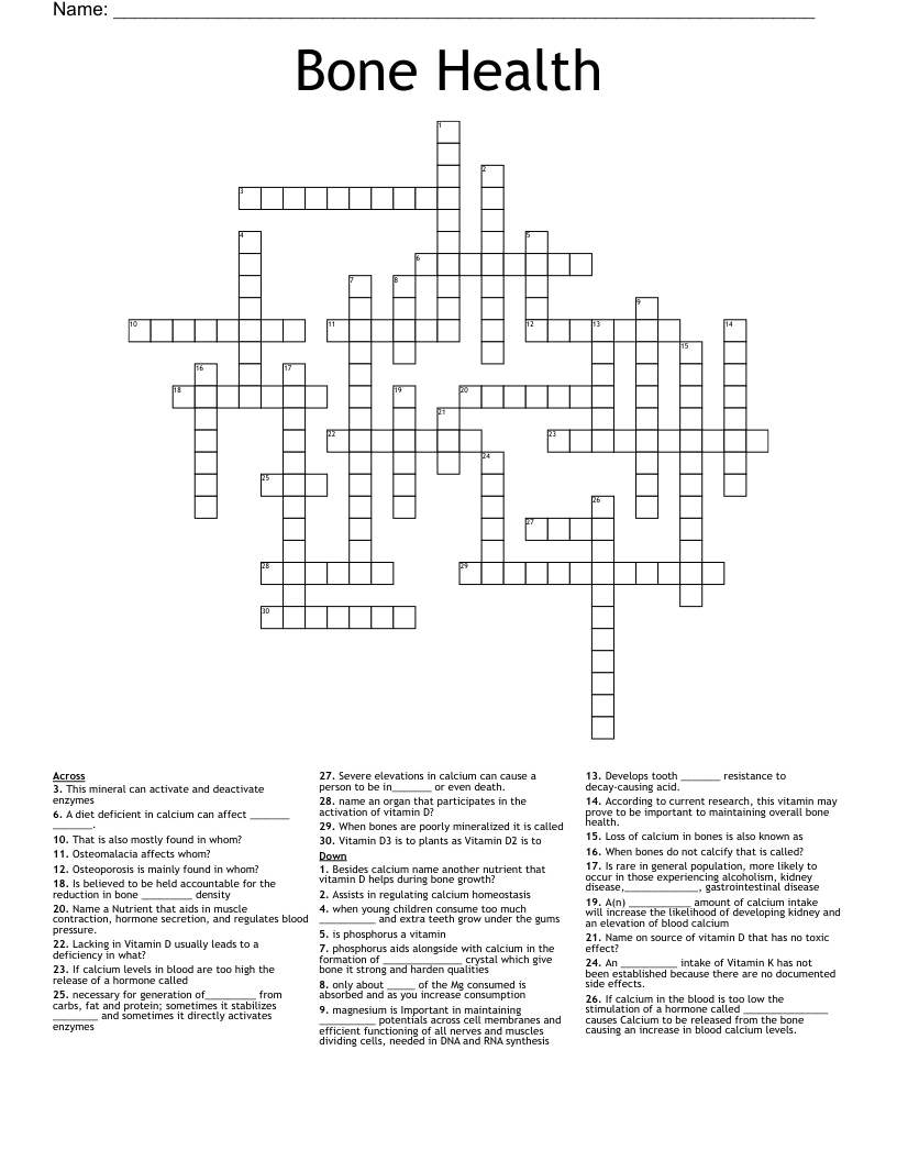 Bone Health Crossword