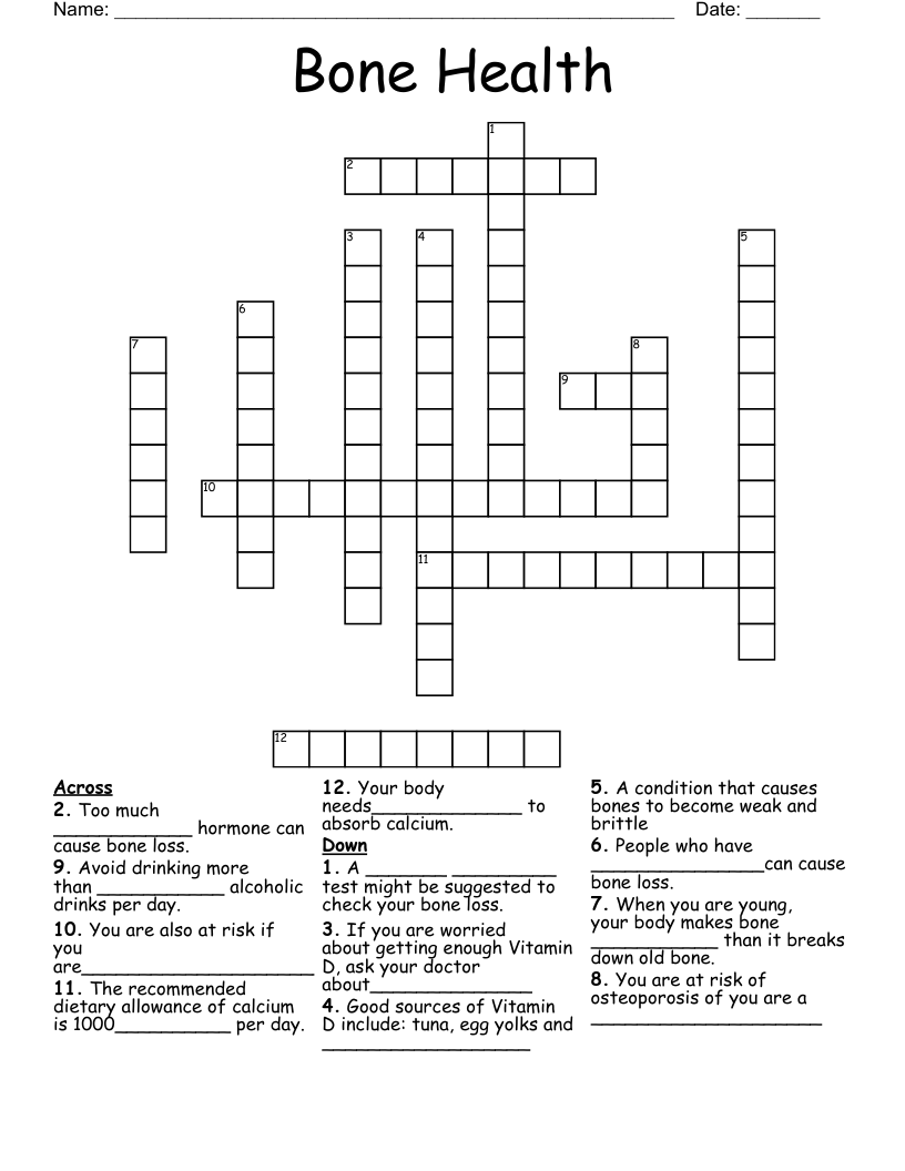 Bone Health Crossword