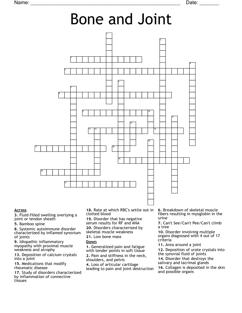 Bone and Joint Crossword