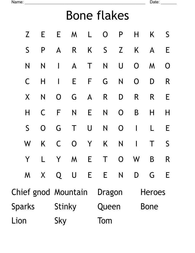 Bone flakes Word Search