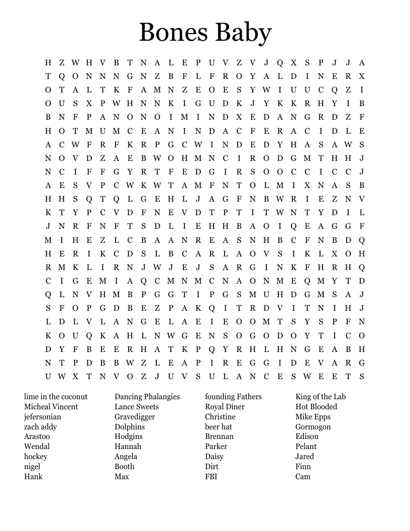 Bones Baby Word Search