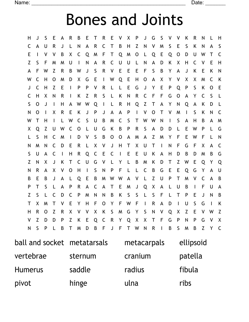 Bones and Joints Word Search
