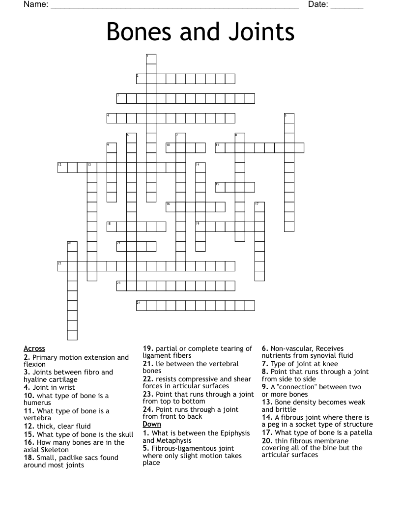 Bones and Joints  Crossword