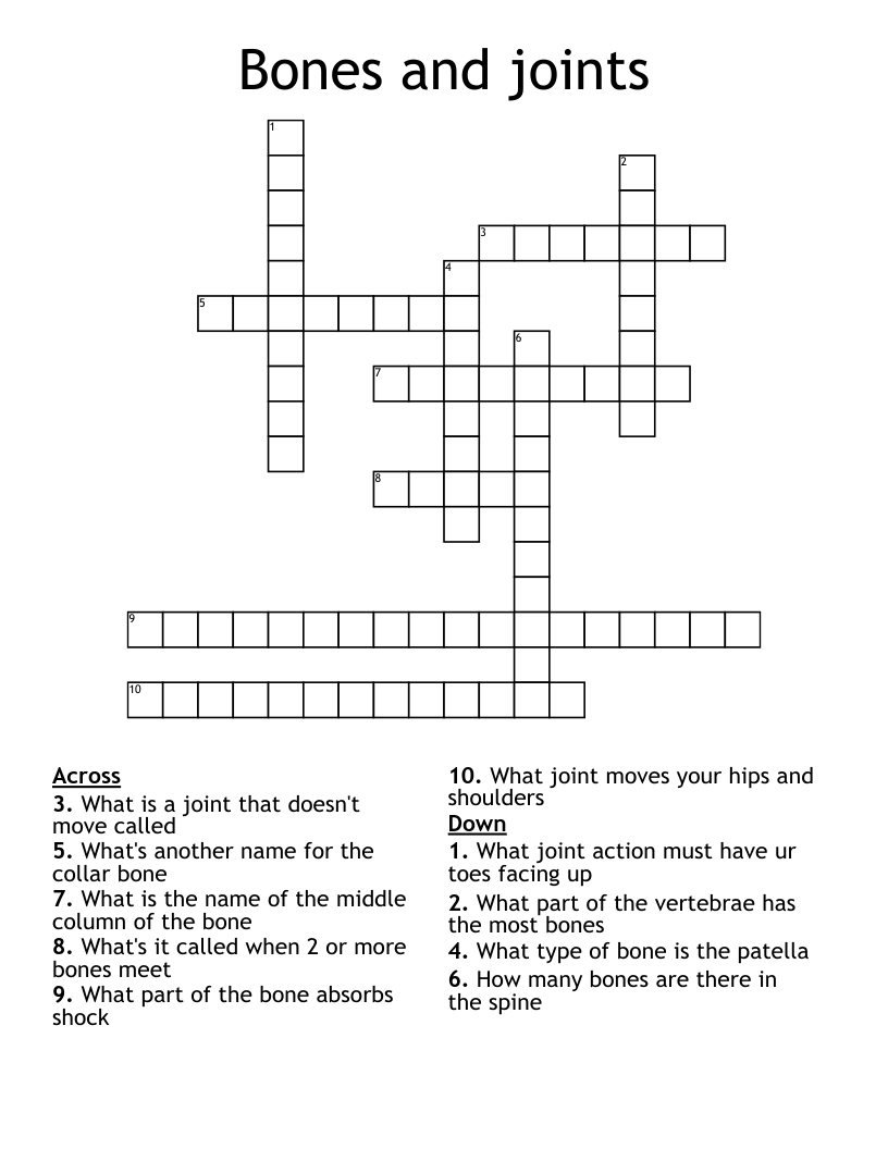 Bones and joints Crossword