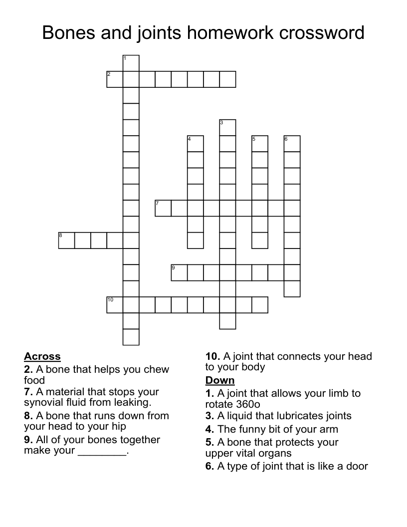 Bones and joints homework crossword