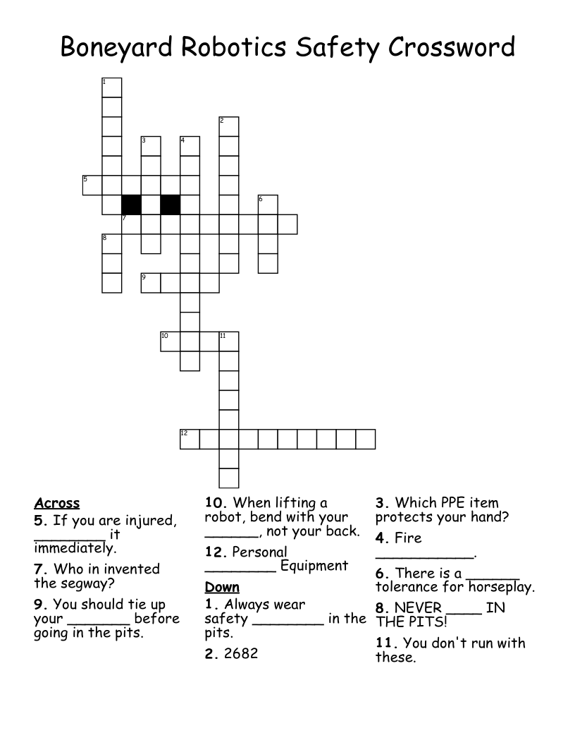 Boneyard Robotics Safety Crossword