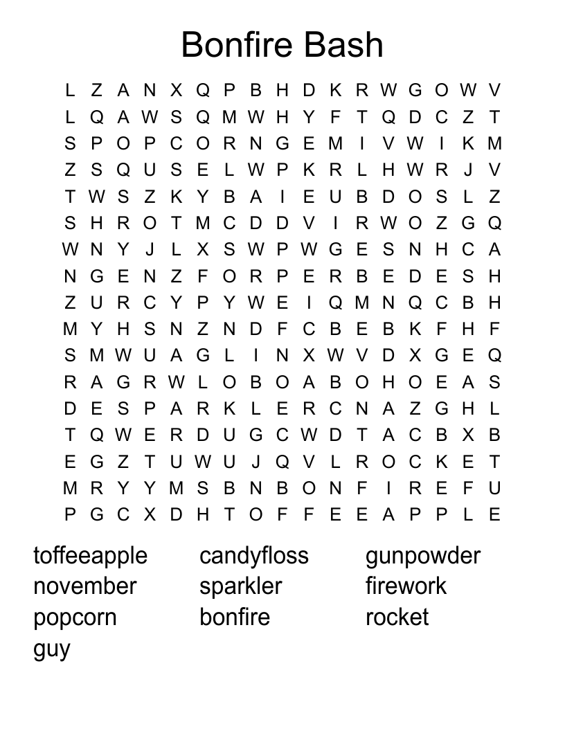 Bonfire Bash Word Search