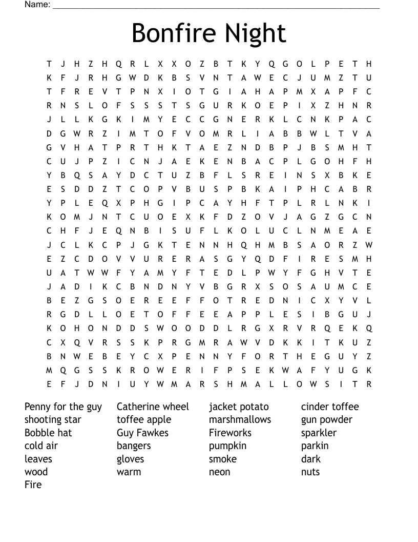 Bonfire Night Word Search