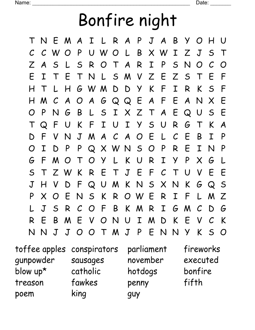 Bonfire night  Word Search