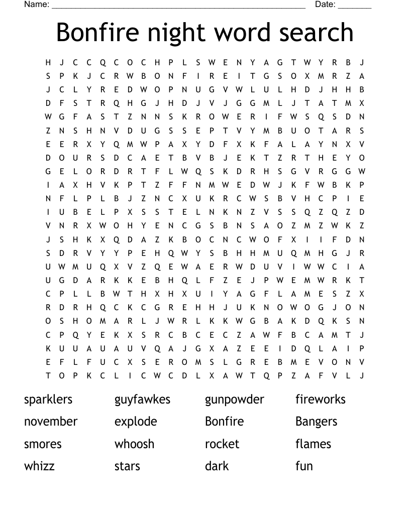 Bonfire night word search