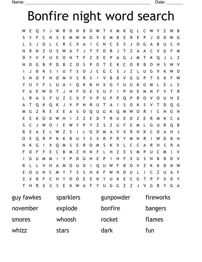 Bonfire night word search