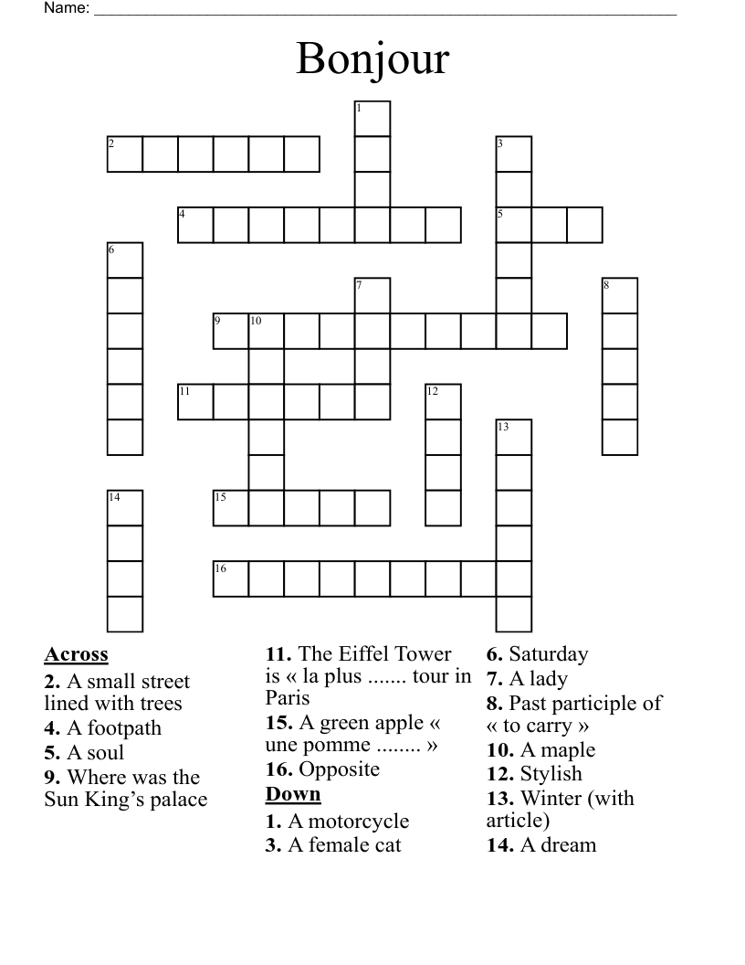 Bonjour Crossword