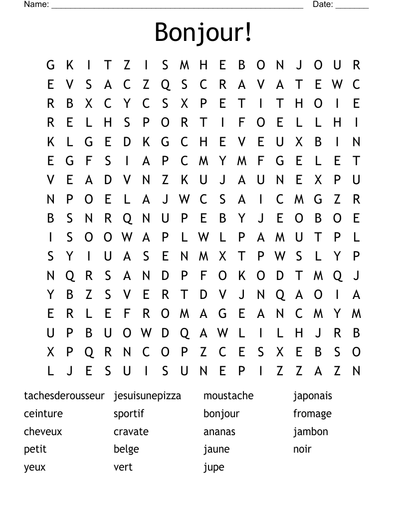 Bonjour! Word Search