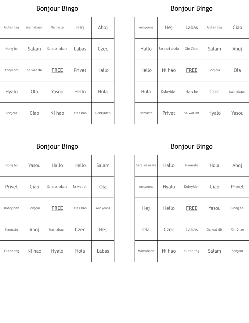 Bonjour Bingo