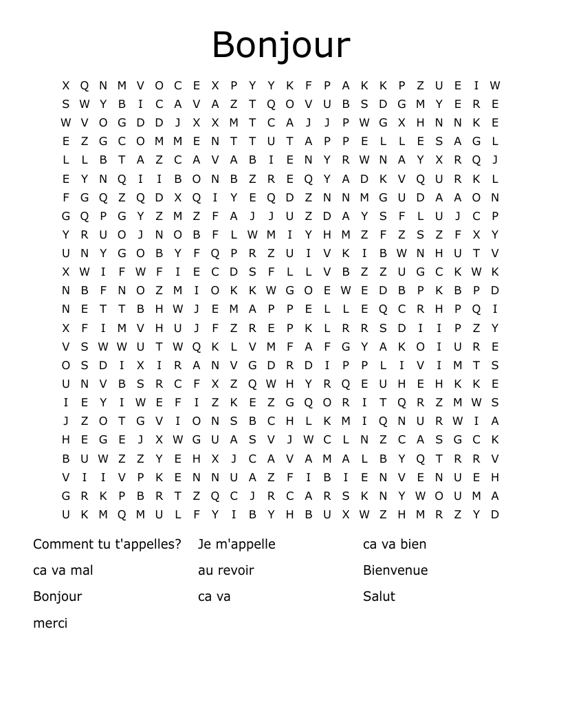 Bonjour  Word Search