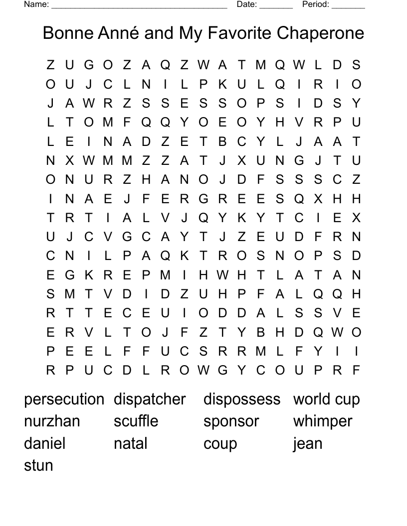Bonne Anné and My Favorite Chaperone Word Search