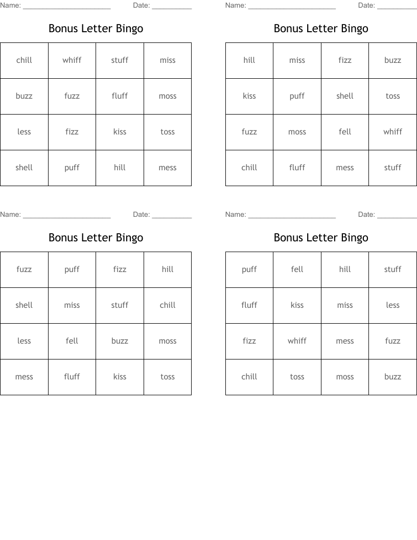 Bonus Letter Bingo