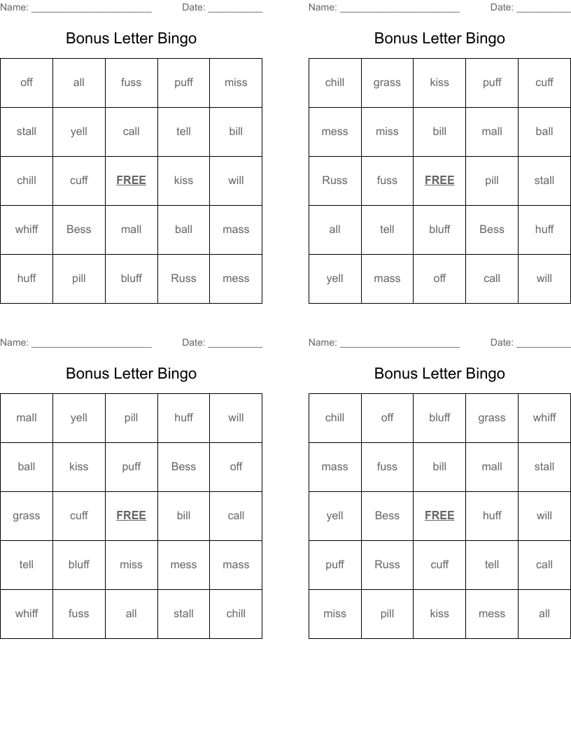 Bonus Letter Bingo