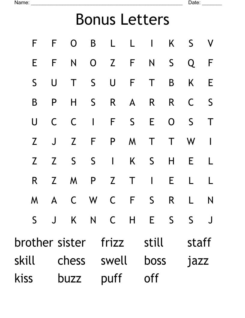 Bonus Letters Word Search
