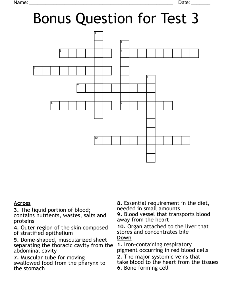 Bonus Question for Test 3 Crossword