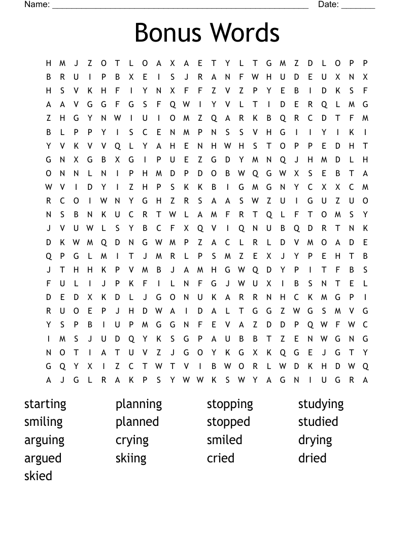 Bonus Words Word Search