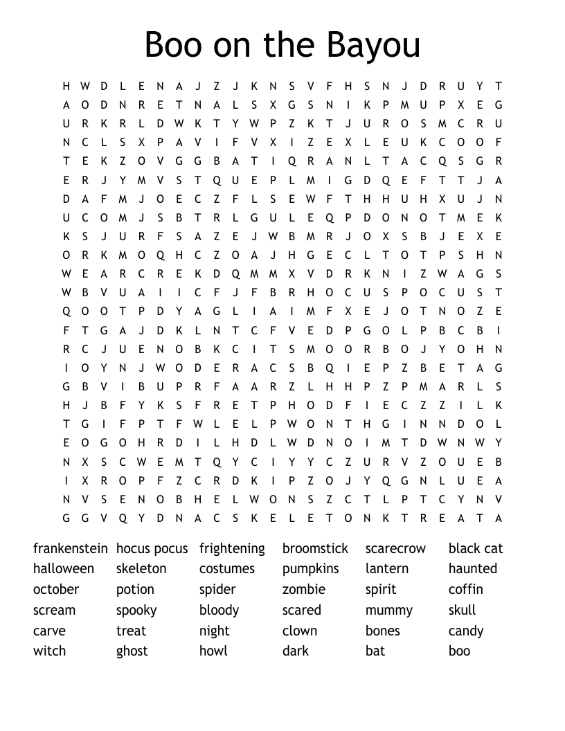 Boo on the Bayou Word Search