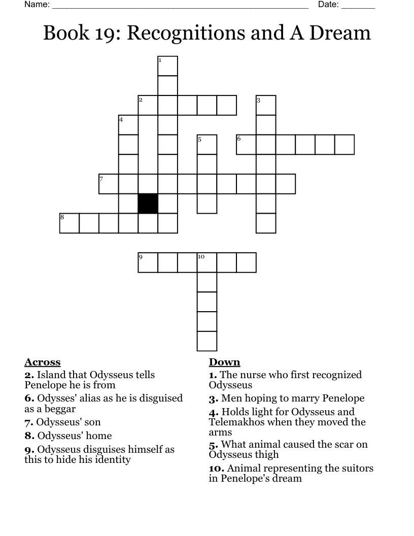 Book 19: Recognitions and A Dream Crossword