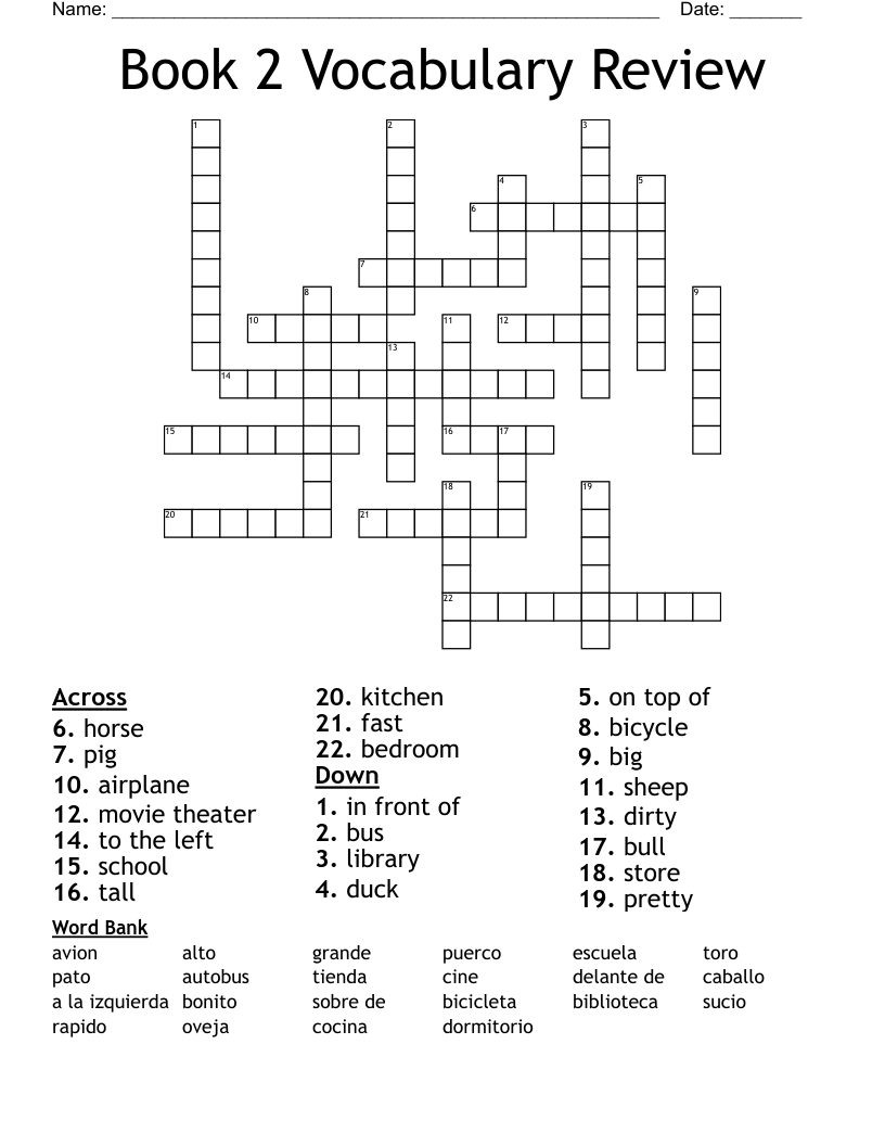 Book 2 Vocabulary Review Crossword