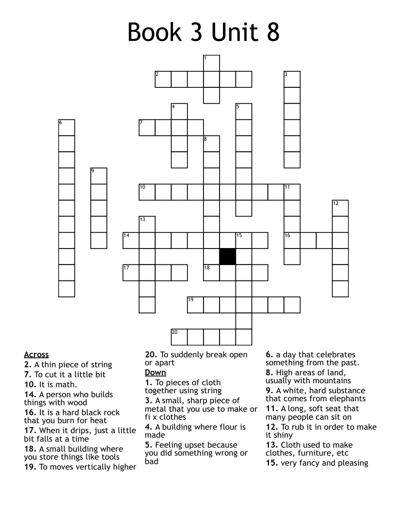 Book 3 Unit 8 Crossword