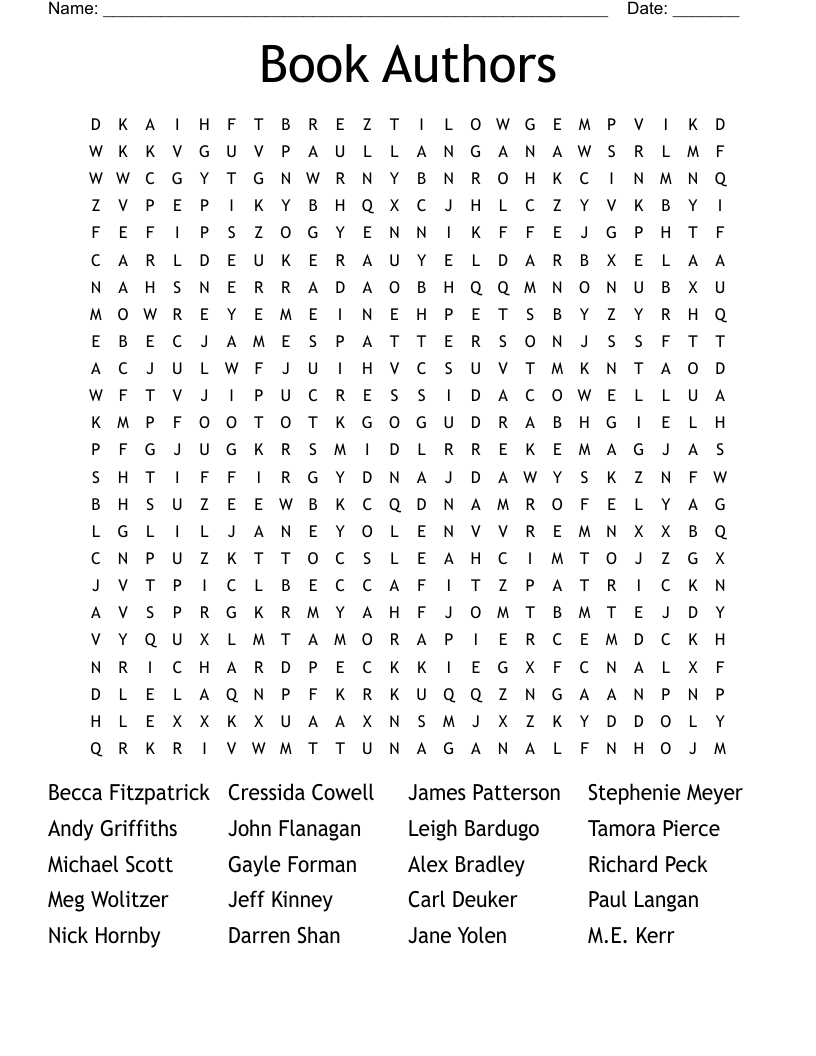 Book Authors Word Search