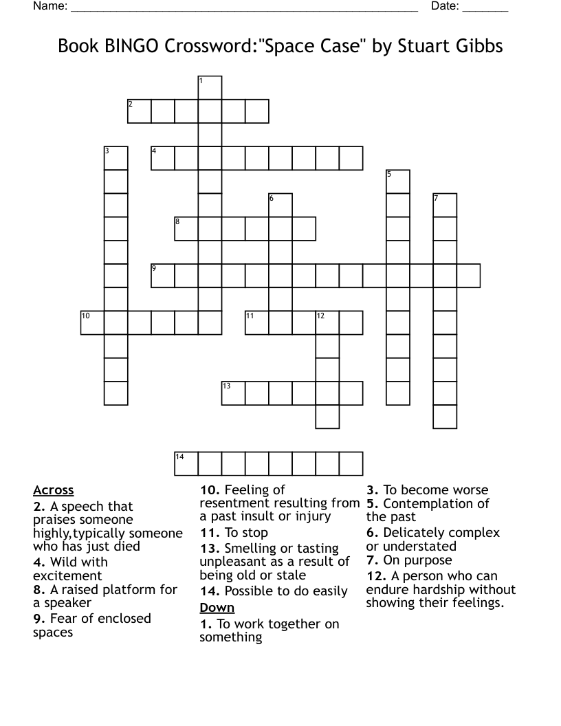 Book BINGO Crossword:"Space Case" by Stuart Gibbs