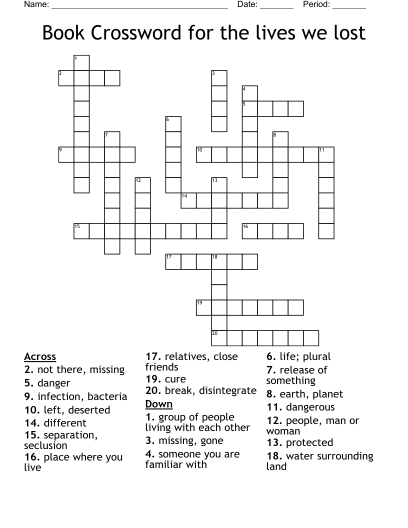 Book Crossword for the lives we lost
